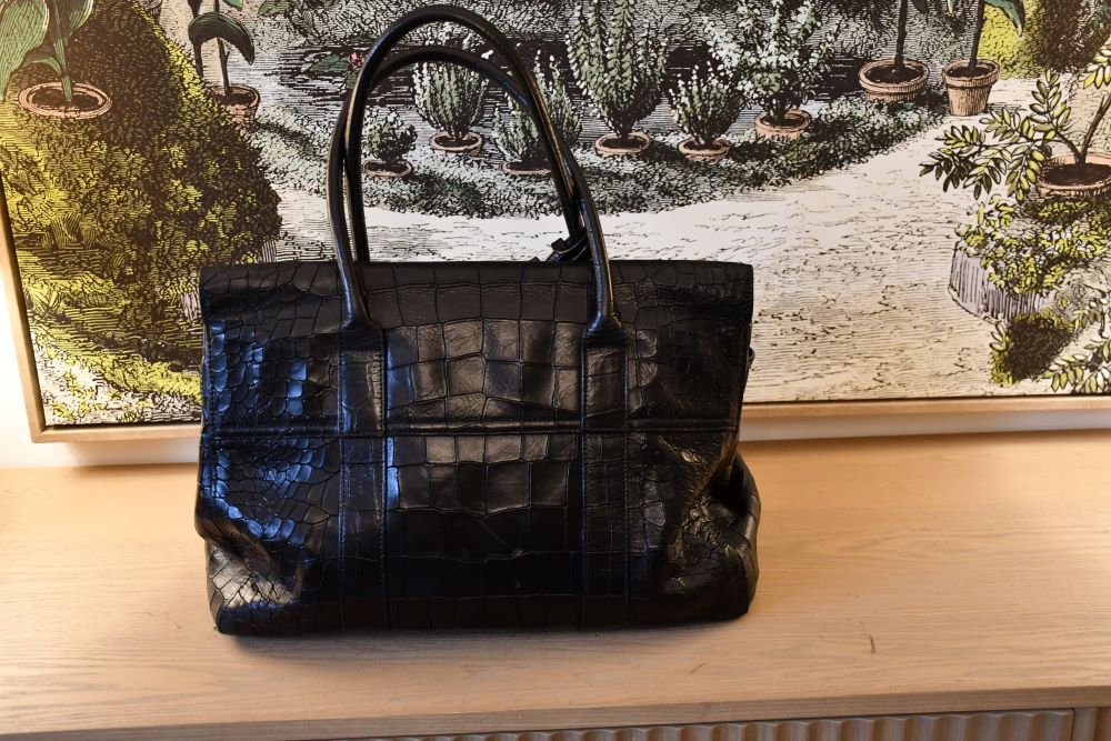 Mulberry Bayswater Black Mock Croc Leather Bag