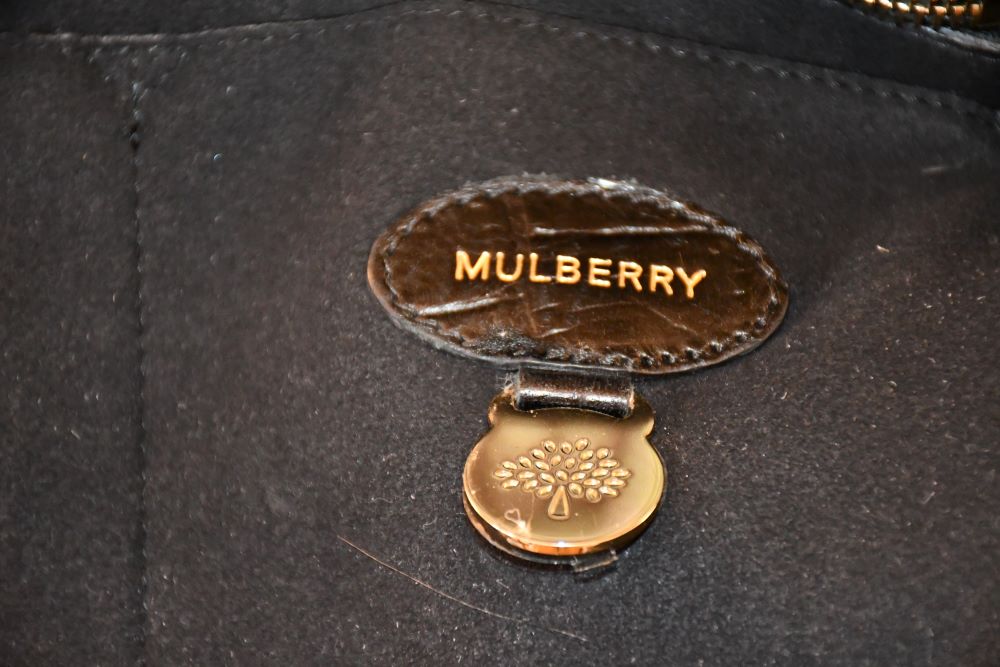 Mulberry Bayswater Black Mock Croc Leather Bag