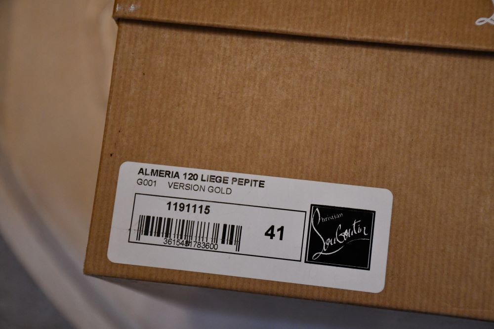 Louboutin Almeria 120 Liege Pepite Gold Sandals (41)