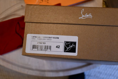 Louboutin Cataclou 110 Patent Nacre Gold Sandals (42)