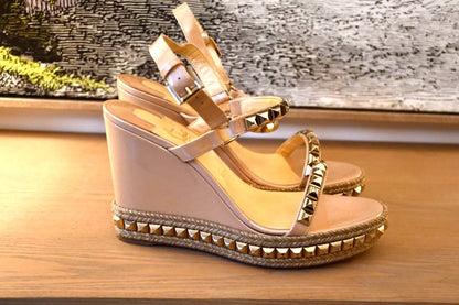 pre owned Louboutin Cataclou 110 Patent Nacre Gold Sandals side view