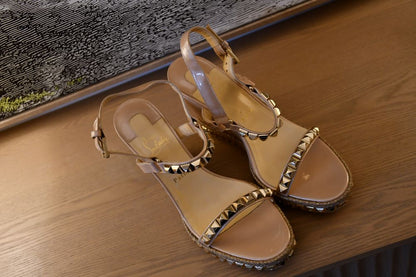 Louboutin Cataclou 110 Patent Nacre Gold Sandals (42)