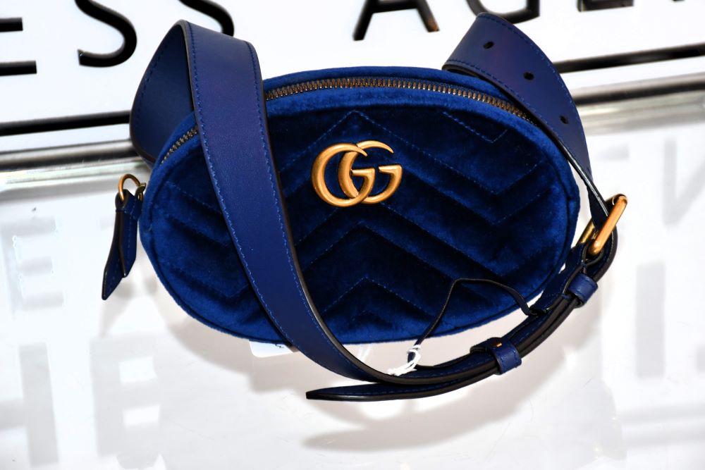 preloved Gucci GG Marmont Blue Velvet Belt and Crossbody Bag