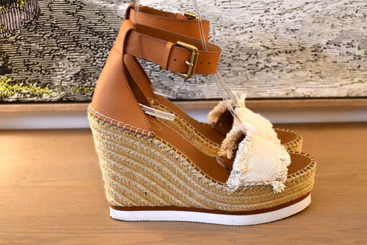 pre owned brand  new with tags See By Chloe T Big Canvas 120 Calf Leather Platform Sandals 