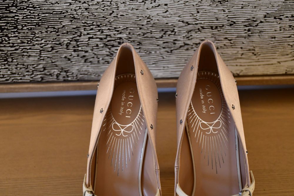 Gucci Double G Logo Satin D’Orsay Shoes (38.5) 5.5 UNWORN