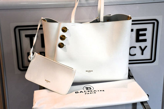 Balmain White Leather Embleme Tote Shoulder Bag BNWT