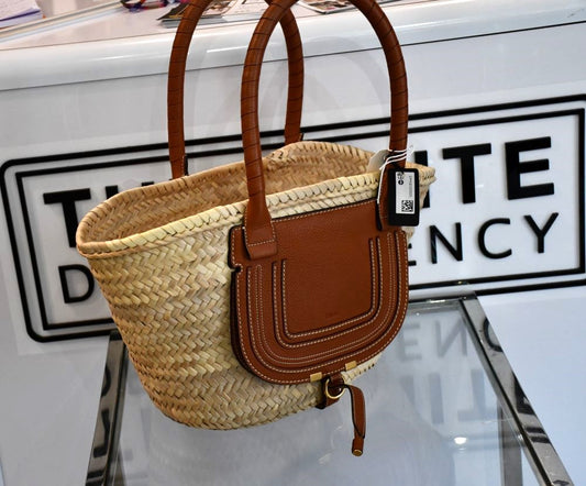 Chloe Marcie Raffia and Leather Basket Bag