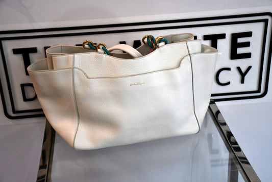 Salvatore Ferragamo White Leather Tote Bag