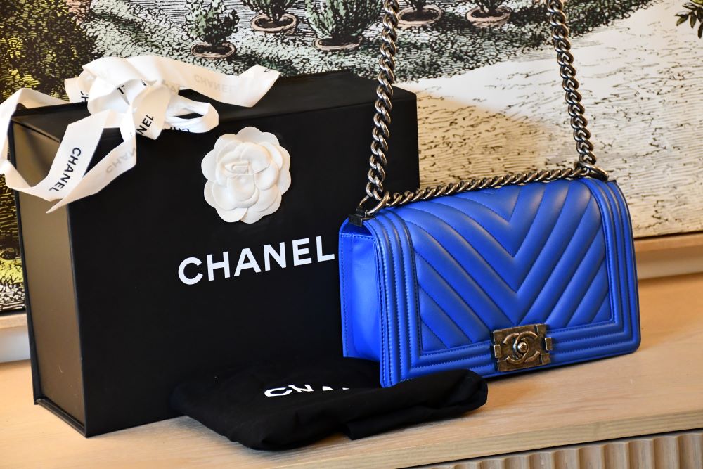 Chanel Boy Blue Chevron Caviar Leather Flap Bag