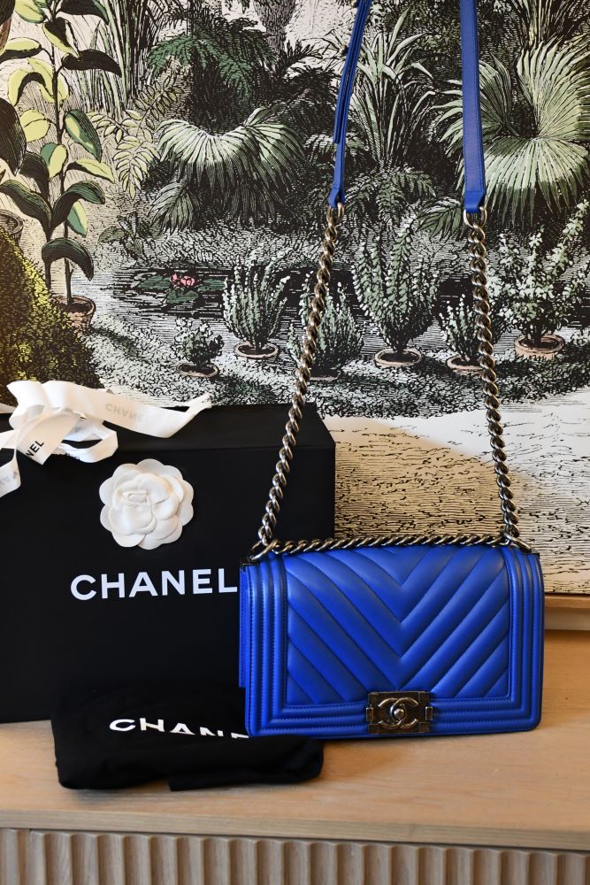 Chanel Boy Blue Chevron Caviar Leather Flap Bag