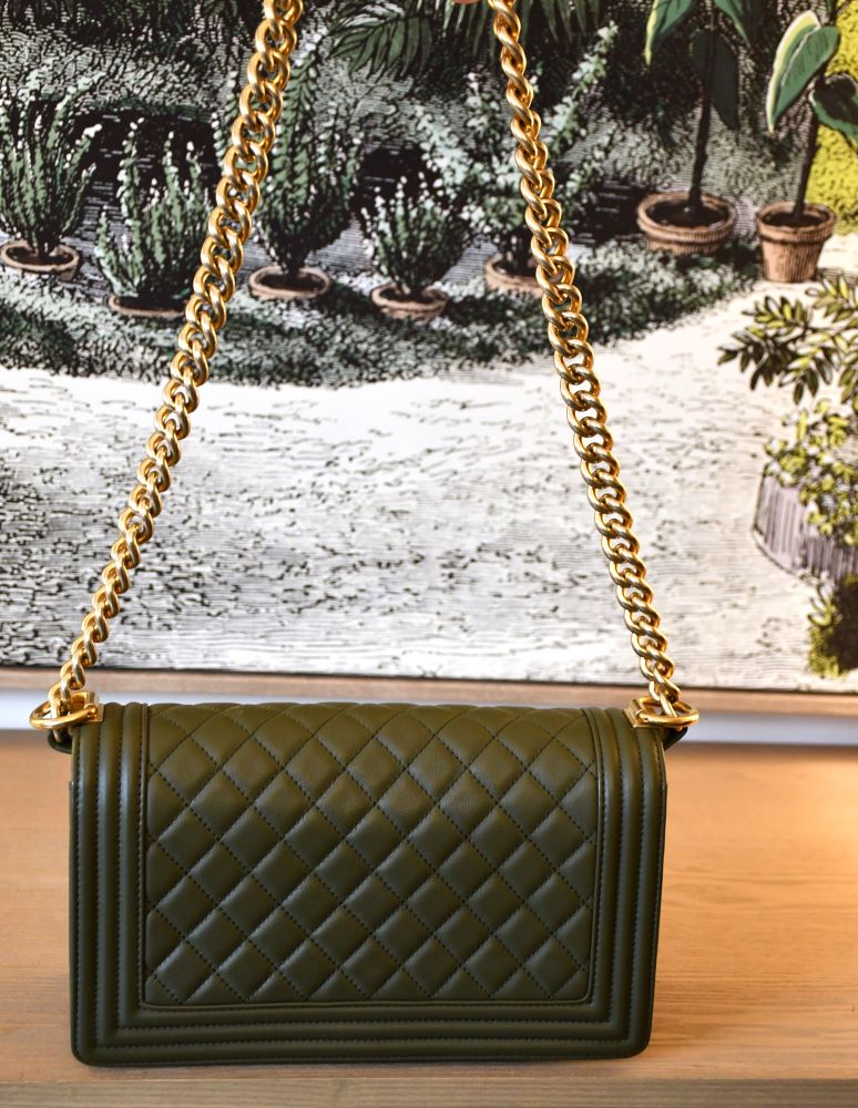 Chanel Small Boy Olive Green Caviar Lambskin Bag