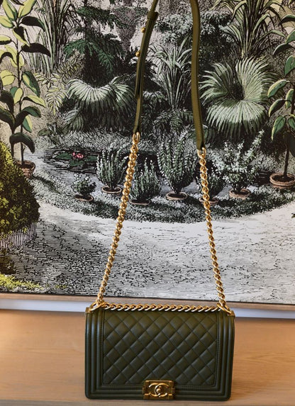 Chanel Small Boy Olive Green Caviar Lambskin Bag