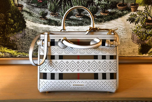 preowned Burberry Perforated Leather House Check Tote