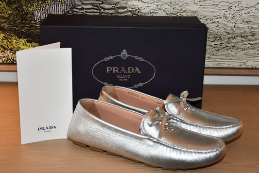 Prada Mordore Calzatura Donna Silver Leather Loafers (7)