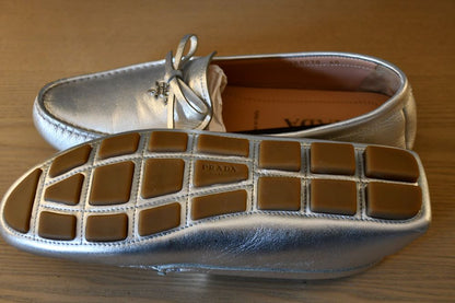 Prada Mordore Calzatura Donna Silver Leather Loafers (7)