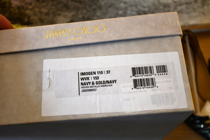 Jimmy Choo Imogen 110 Woven Metallic Stiletto Shoes (37)