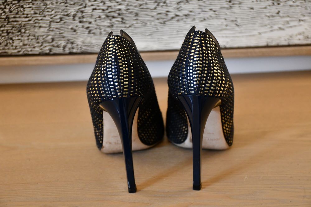 Jimmy Choo Imogen 110 Woven Metallic Stiletto Shoes (37)