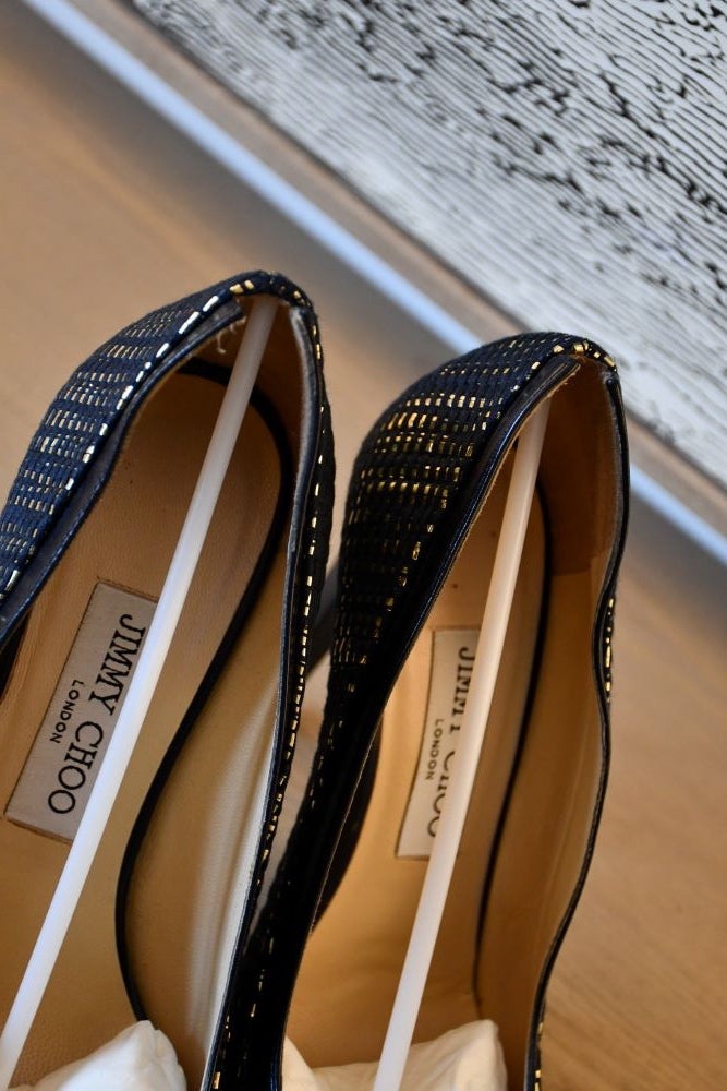 Jimmy Choo Imogen 110 Woven Metallic Stiletto Shoes (37)