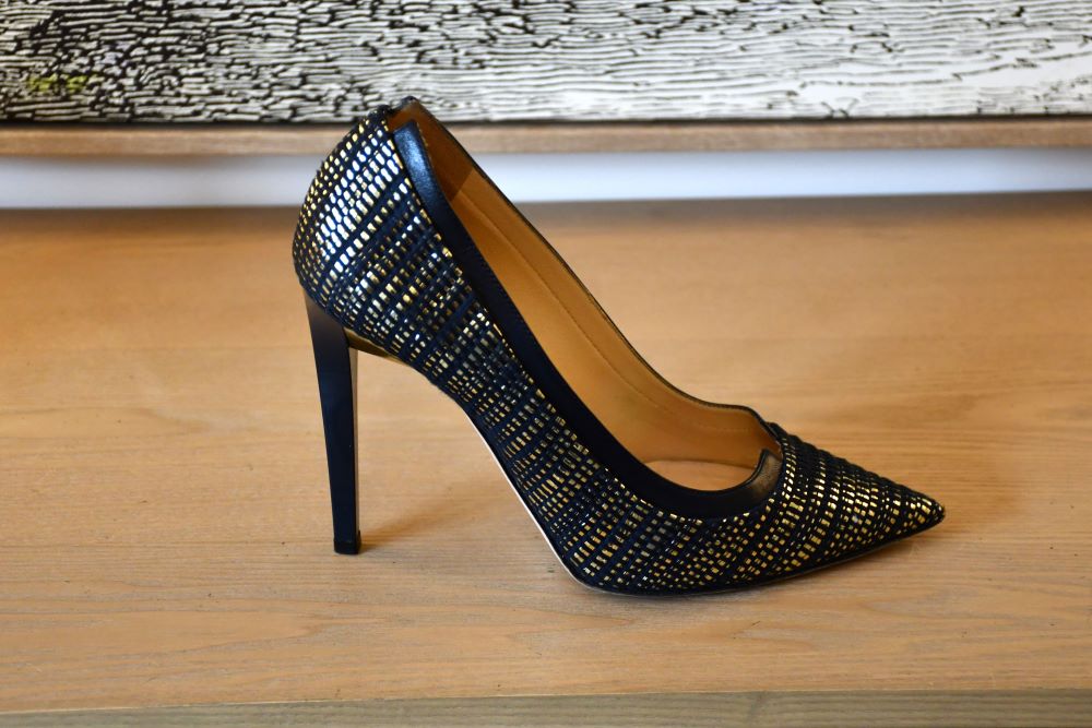 Jimmy Choo Imogen 110 Woven Metallic Stiletto Shoes (37)