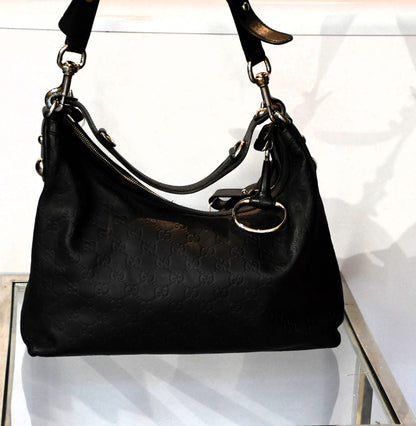 Gucci Black Leather Guccissima Horsebit Shoulder Bag