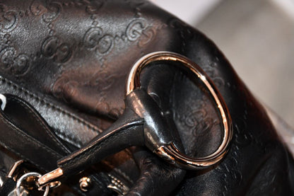 Gucci Black Leather Guccissima Horsebit Shoulder Bag