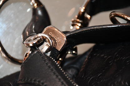 Gucci Black Leather Guccissima Horsebit Shoulder Bag