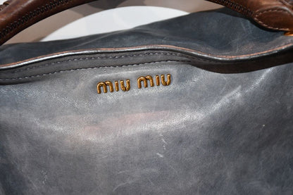 Miu Miu Blue Grey Aviator Leather Flap Bag