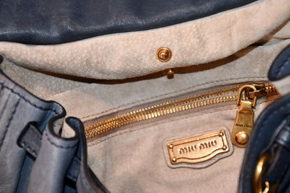 Miu Miu Blue Grey Aviator Leather Flap Bag