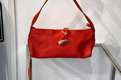 Burberry Red Leather and Nova Check Horn Toggle Bag