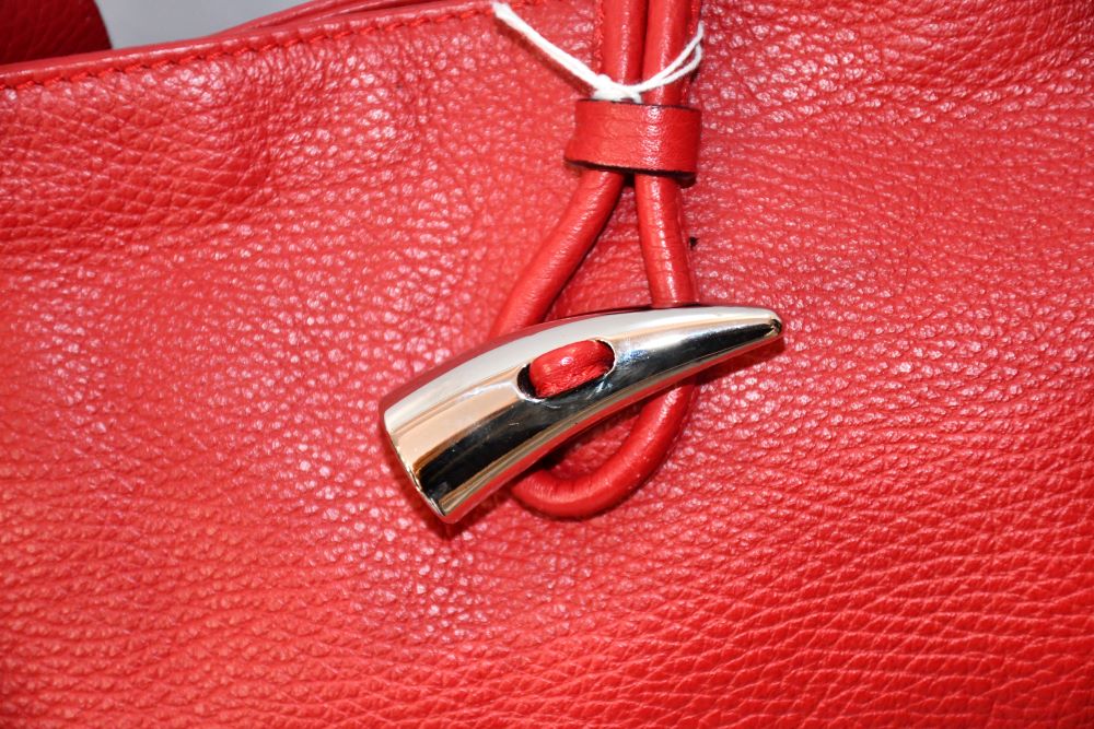 Burberry Red Leather and Nova Check Horn Toggle Bag