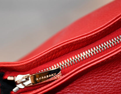 Burberry Red Leather and Nova Check Horn Toggle Bag