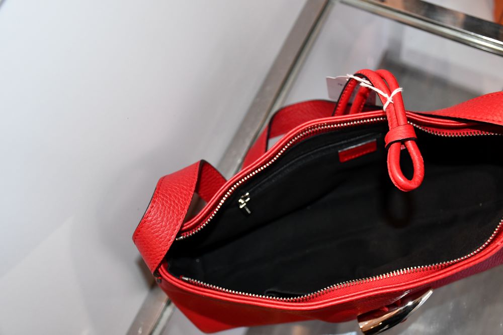 Burberry Red Leather and Nova Check Horn Toggle Bag