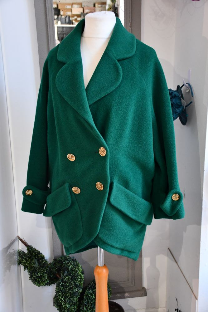 preowned Chanel Vintage Green Wool Oversized Coat 