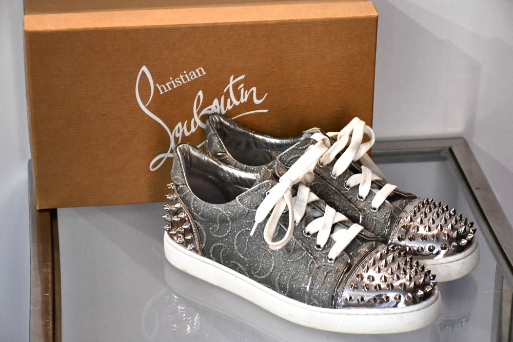 Louboutin Vieira 2 Flat Silver Spike Trainer 7