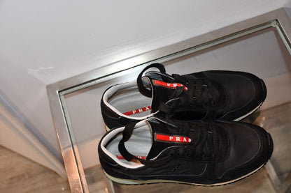 Prada Black Runner Trainers with Red Signature Strip (5)