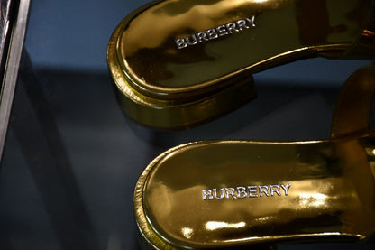 Burberry Lyna Leather Gold Slider Sandals (6) UNWORN