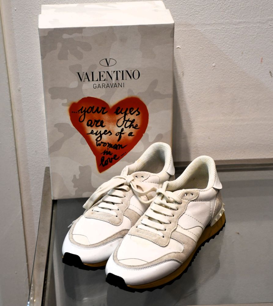 pre owned Valentino L'Amour White Leather Trainers with box