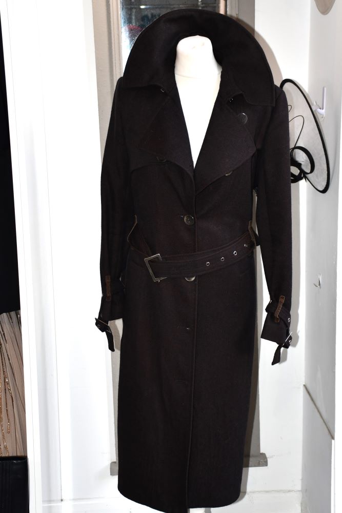 pre owned Peruvian Connection Brown Alpaca Wool Belted Long Coat 