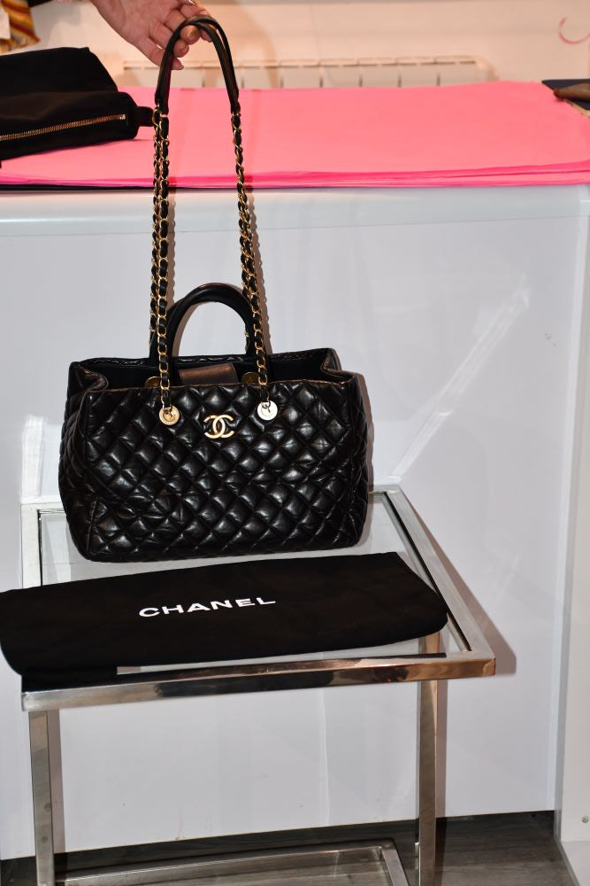 Chanel CoCo Black Quilted Top Handle Medium Tote Handbag