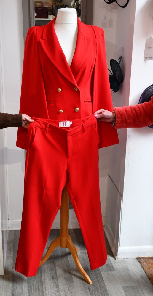 Forever Unique Red Cape Jacket and Trouser Suit (12) No Discount