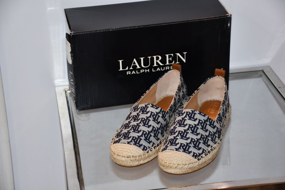 pre owned Ralph Lauren Navy RLL Monogram Espadrilles with box