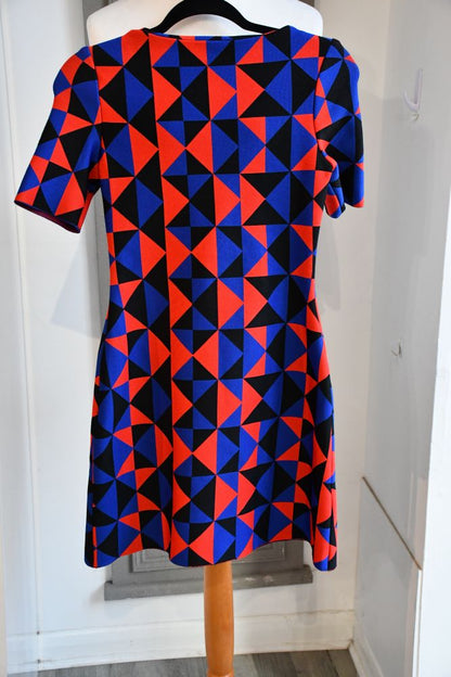 Karen Millen Red and Blue Geo Jacquard Mini Dress (S)