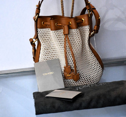 preloved Tom Ford Disco Champagne Mesh Small Bucket Bag dustbag TF cards