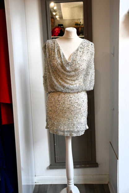 preowned Retrofete Silver white  Beaded Mini Dress Dress