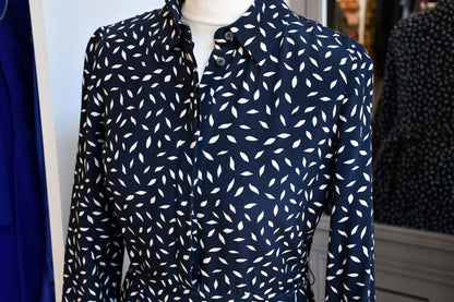 Hobbs Emberley Leaf Printed Navy Shirt Dress (8)