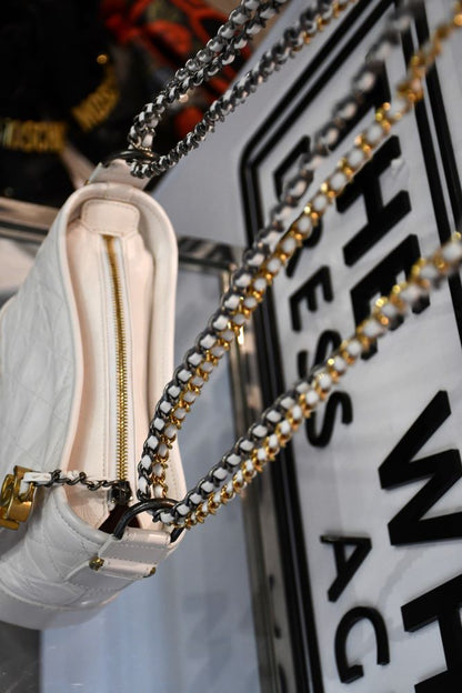 Double chain strap on Chanel White Gabrielle Calfskin Leather Bag