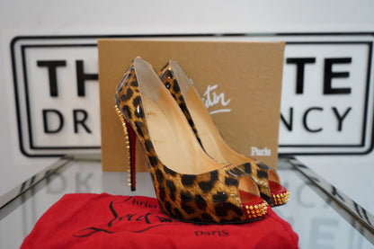 Preowned Louboutin Leopard Print 120 Patent Heels (6)