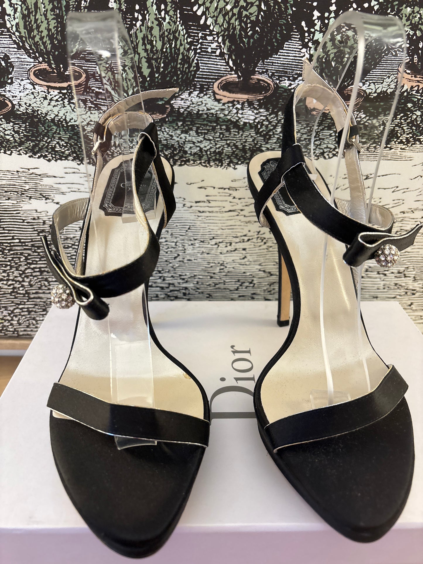 front view of preloved Christian Dior black Serenade Satin Sandal