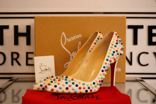 Louboutin White Multicoloured Leather Pigalle Spikes Shoes (6.5)