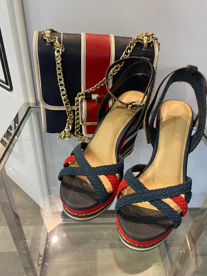 Tommy Hilfiger Navy and Red High Wedge Sandals (5)